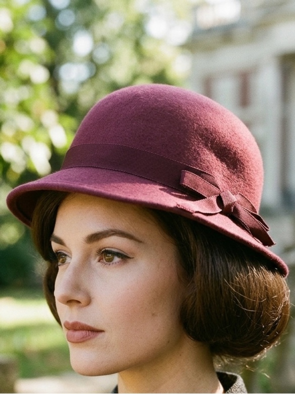 Vintage 1970s Kates Canada Boutique Burgundy Wool Felt Bow Hat